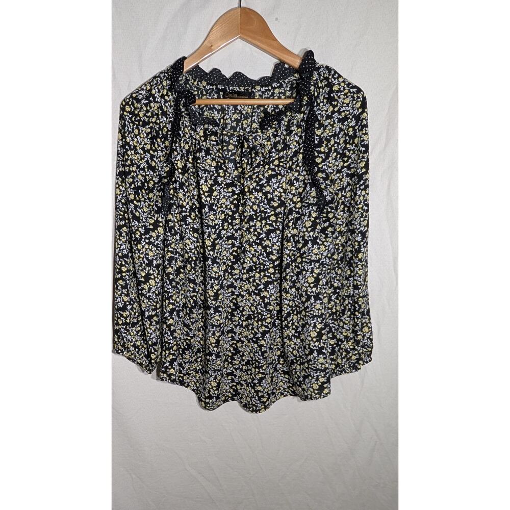 Dalia‎ Womens Ditsy Floral Balloon Sleeve Blouse sz L Boho Yellow Black feminine